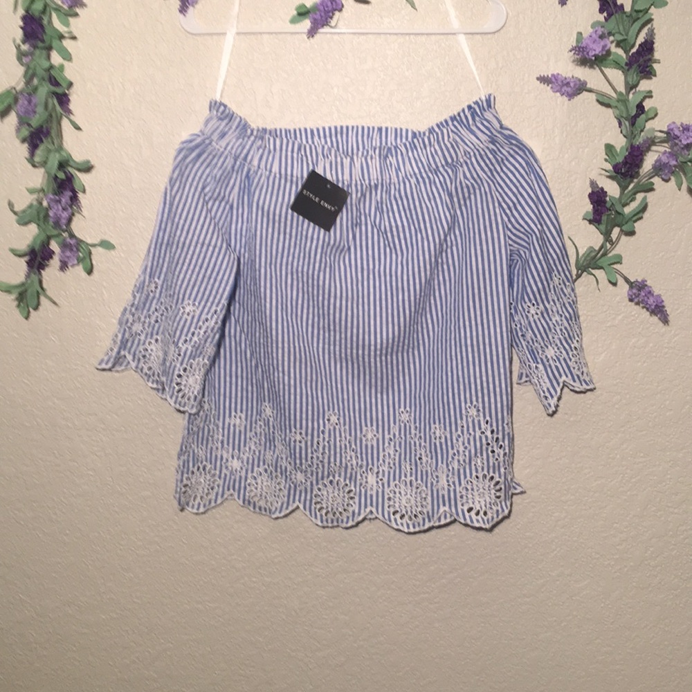 Blue and white striped summer top